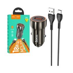 Hoco Z46 Blue Shield Car Charger 18w Qc3.0 with Type-C Cable 1m Metal Gray Hoco Z46 Blue Shield Car Charger 18w Qc3.0 with Type-C Cable 1m Metal Gray